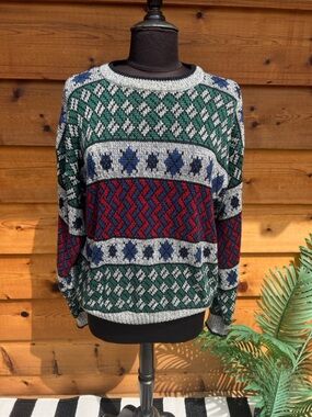 Vintage Van Heusen Multicolor Knit Sweater - Green, Blue, Red, Gray